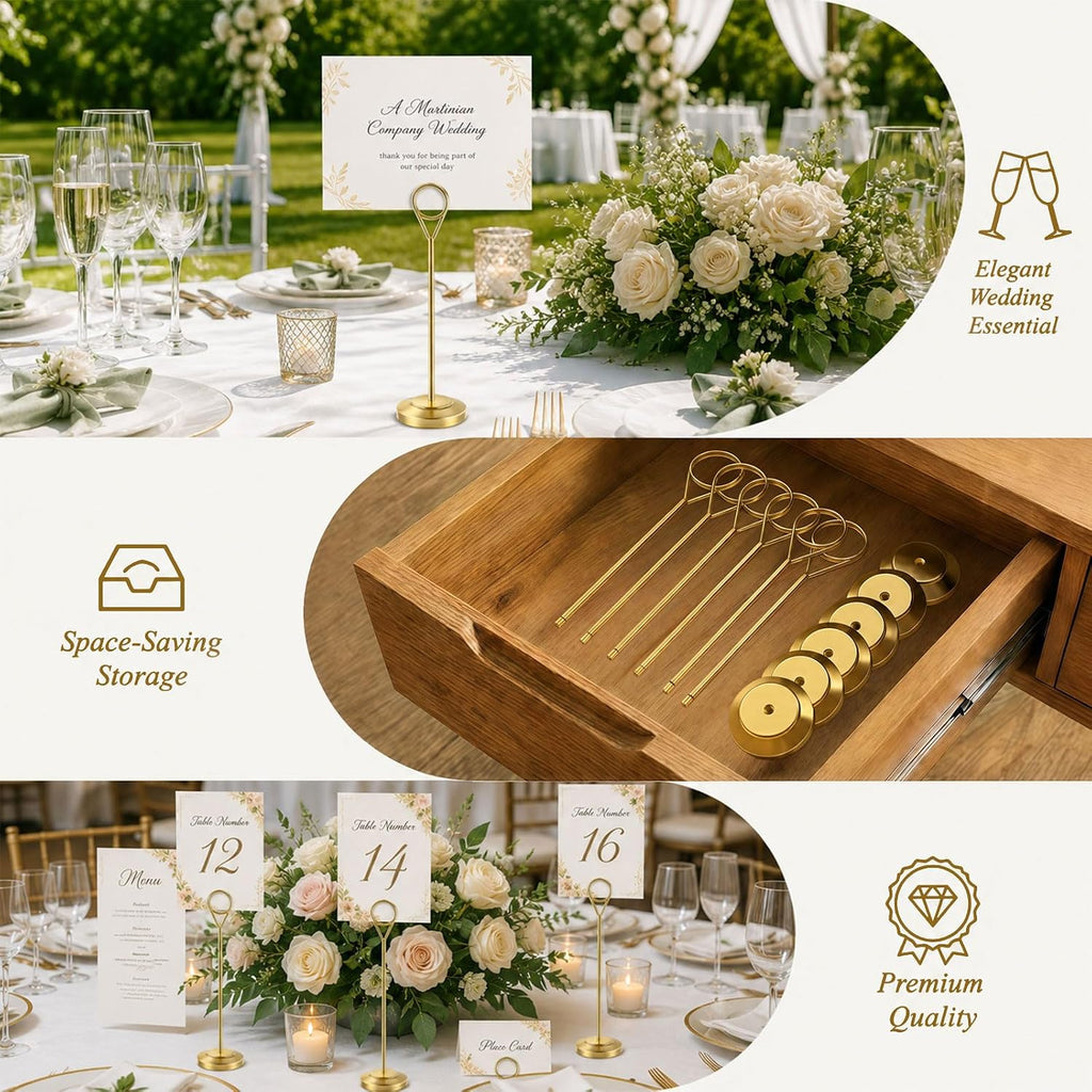 12 Pcs Gold Table Number Holders, 6 Inch Tall Place Card Holders for Table, Sturdy Photo Picture Holders with