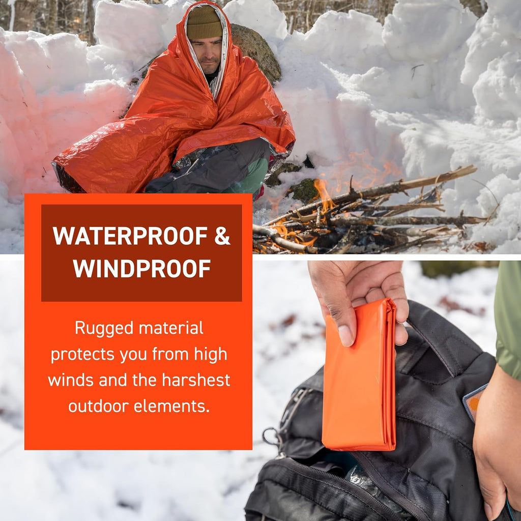 SOL 90% Heat Reflective Emergency Blanket, Orange, 56" x 84", 4 Pack | Vacuum-Metalized Polyethylene Blanket Resists