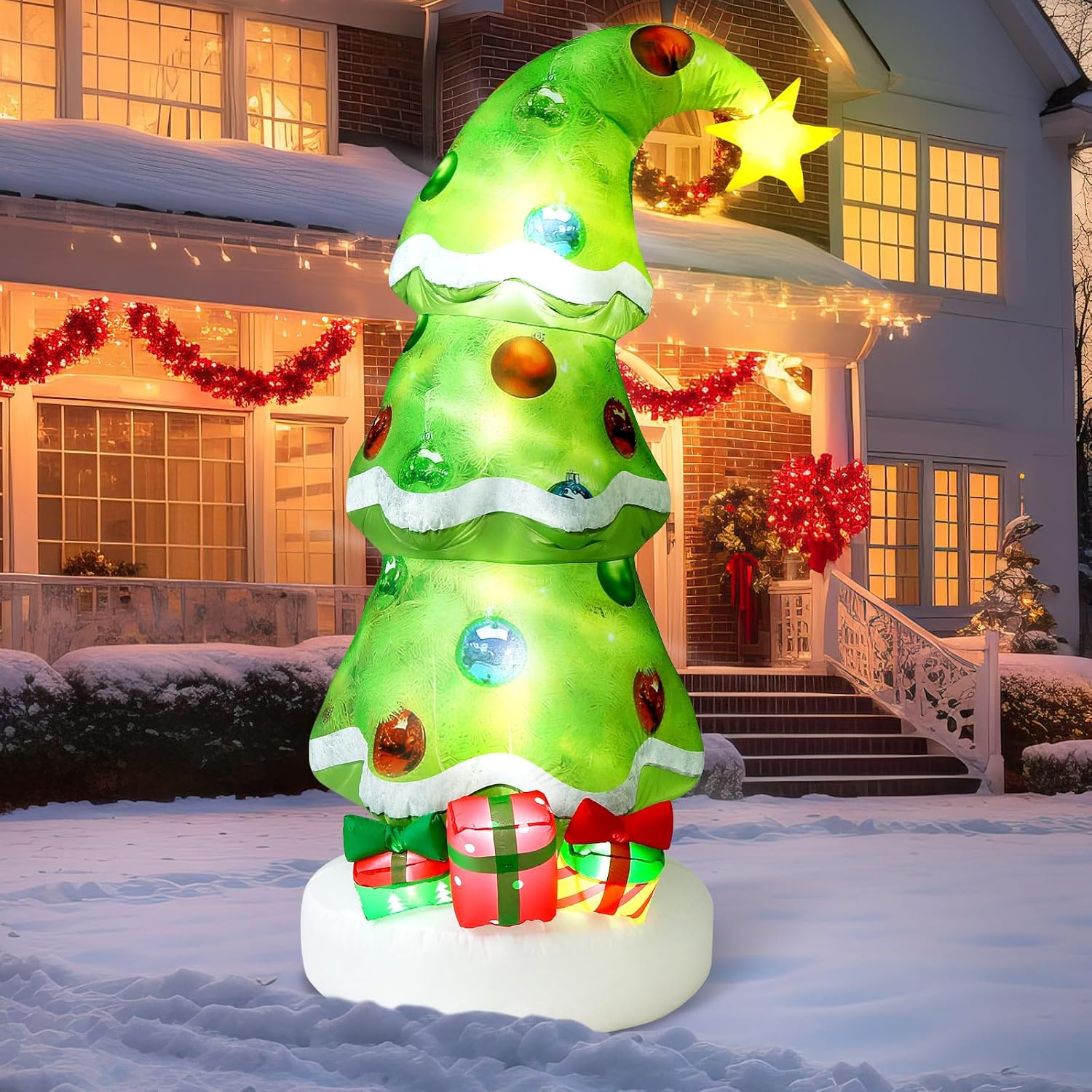 6.9ft Christmas Outdoor Inflatable Decorations Signs Lime Green Blow up Whimsical Christmas Tree with Ball Built-in