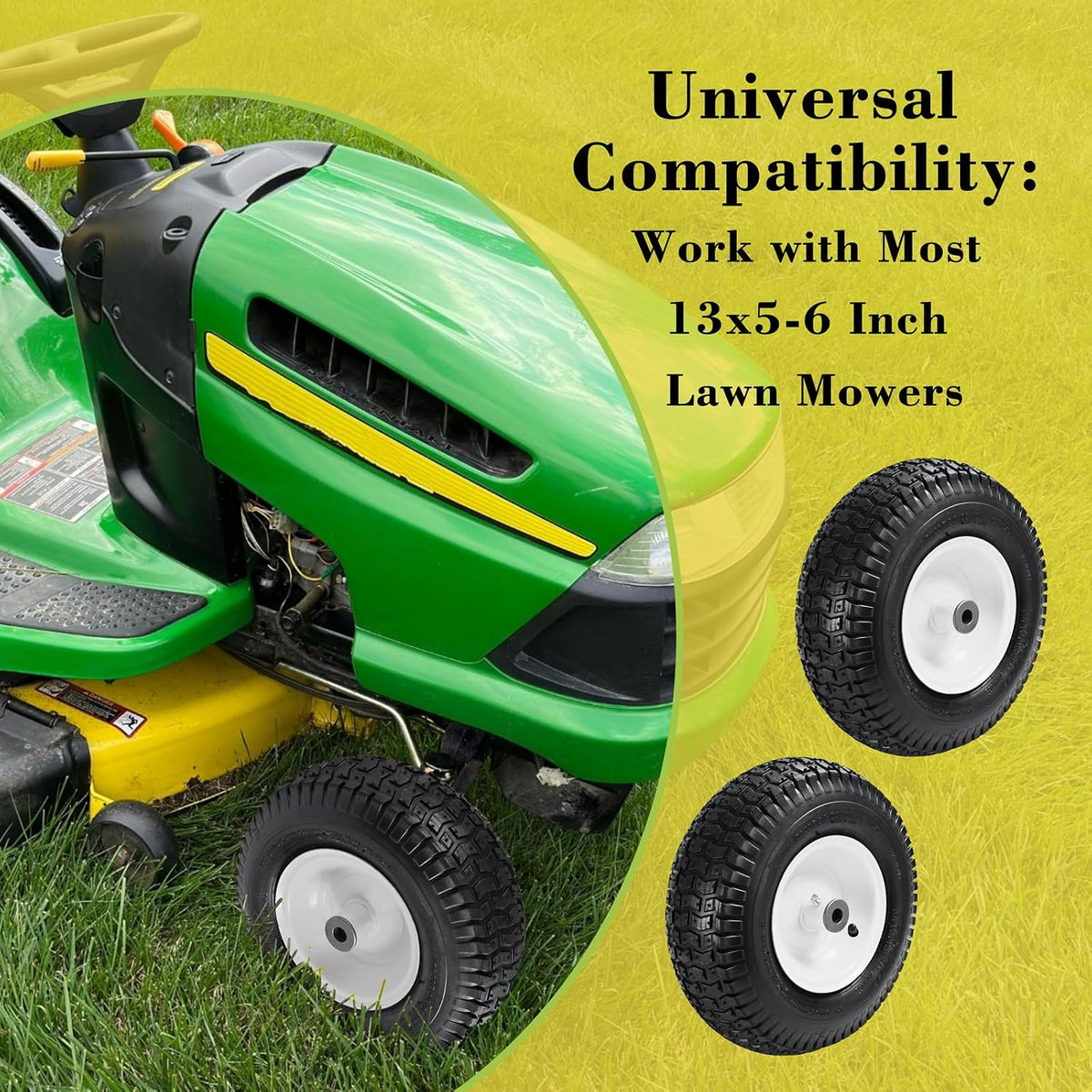 (2 Pack) 13x5.00-6 Pneumatic Tire and Wheel Replacement | 13 Inch Lawn Mower Tire with 3/4" & 5/8" Bushing for Riding