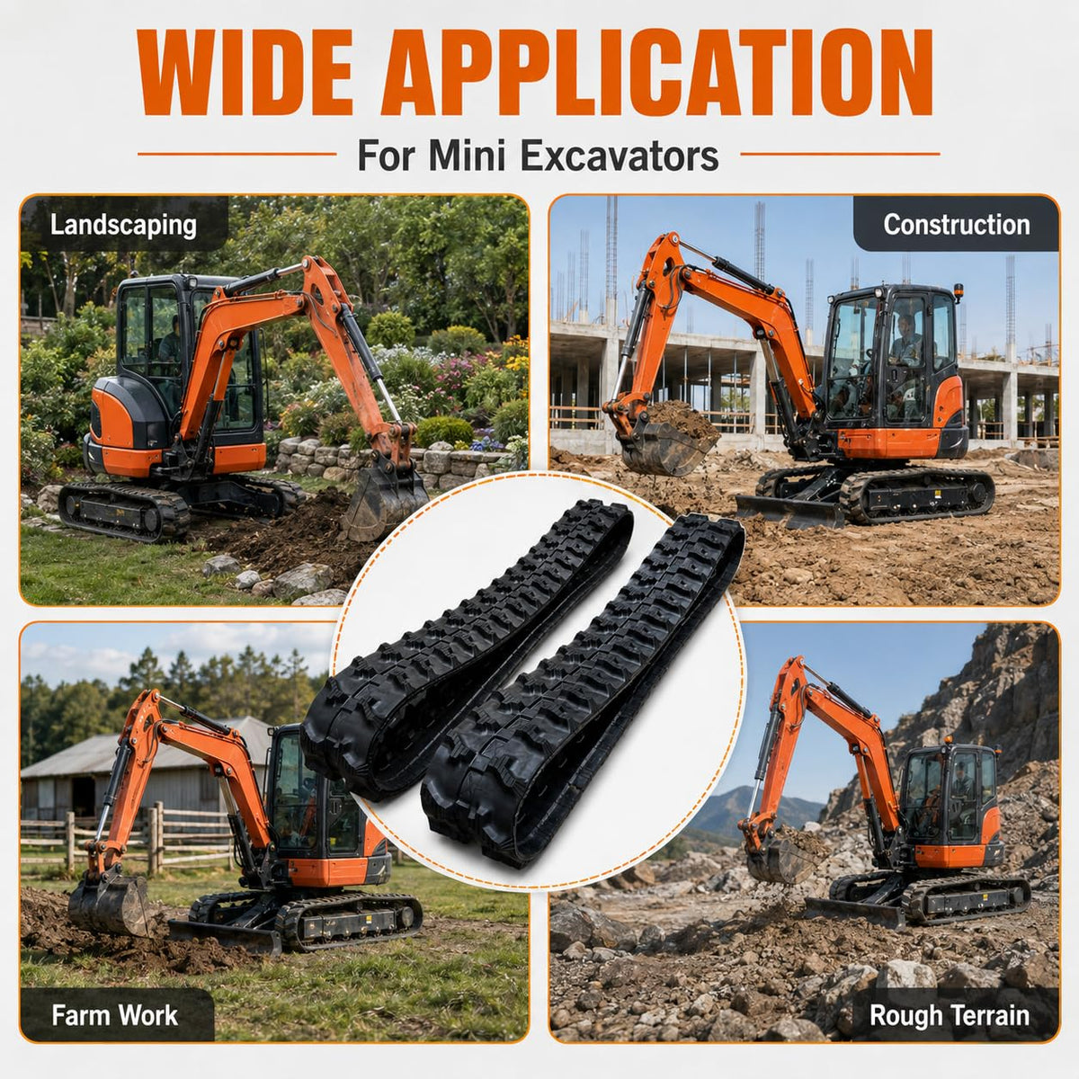2 Pack 180x72x37 Rubber Tracks Compatible with Mini Excavators