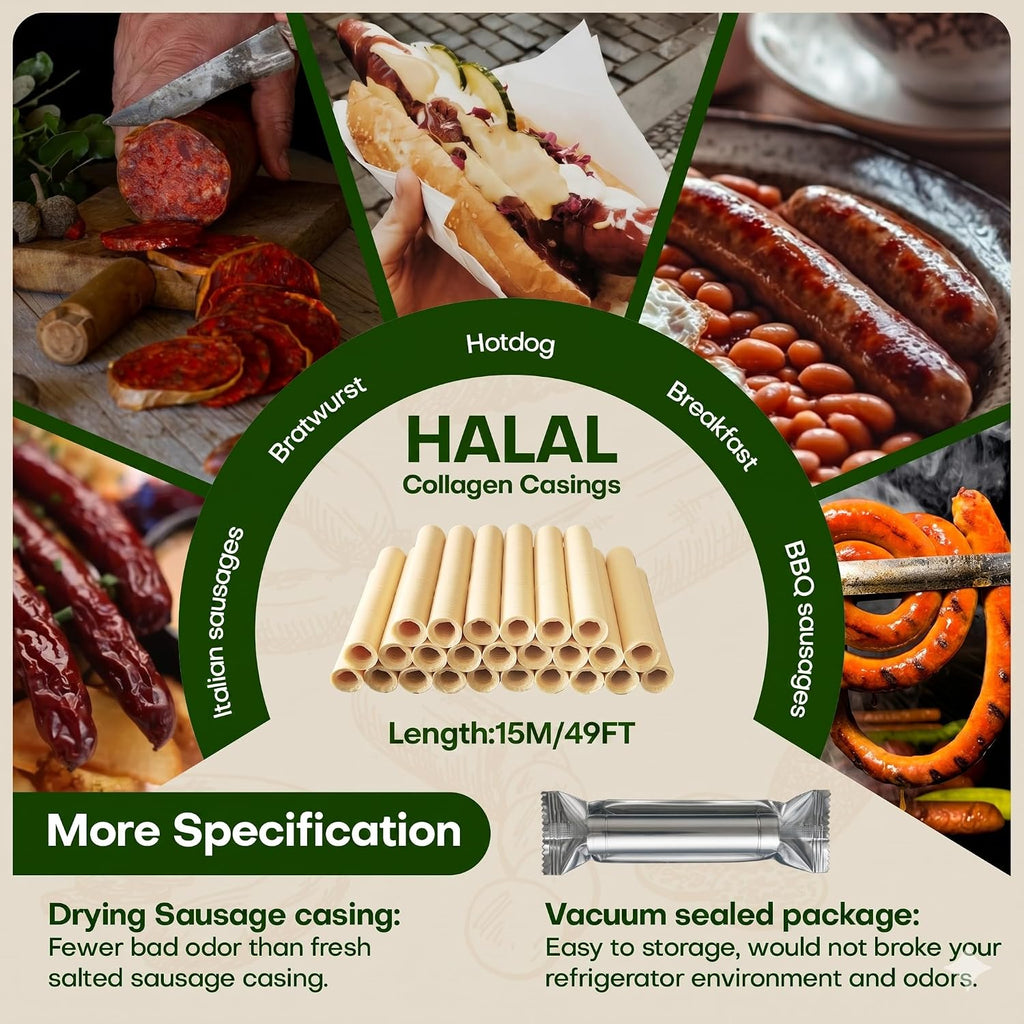 HALAL Sausage Casing, Grade A Edible Drying Collagen Sausage Casings for Flavorous Homemade Sausages