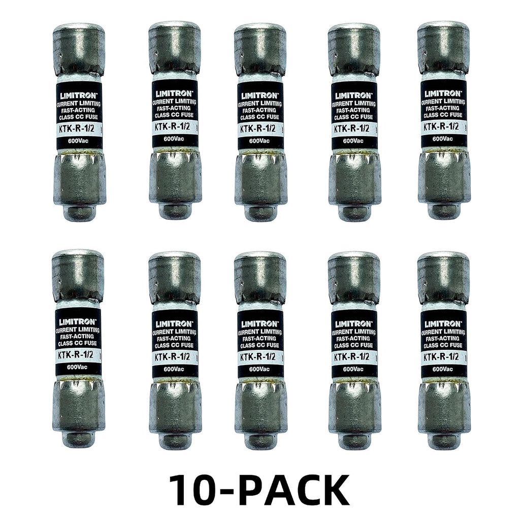 10-Pack New KTK-R-1/2 KTK-R-1/2A KTK-R 0.5A 600Vac Fast Acting Fuse,KTK-R-1/2A Current Limiting Class CC Rejection Cartridge Fuses