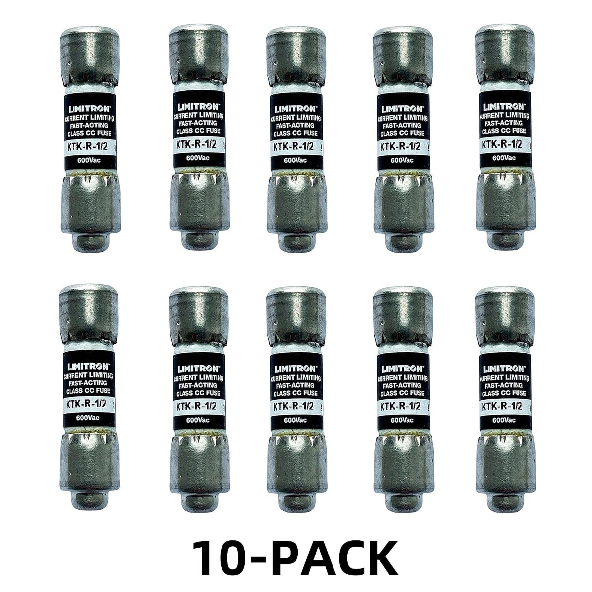 10-Pack New KTK-R-1/2 KTK-R-1/2A KTK-R 0.5A 600Vac Fast Acting Fuse,KTK-R-1/2A Current Limiting Class CC Rejection Cartridge Fuses