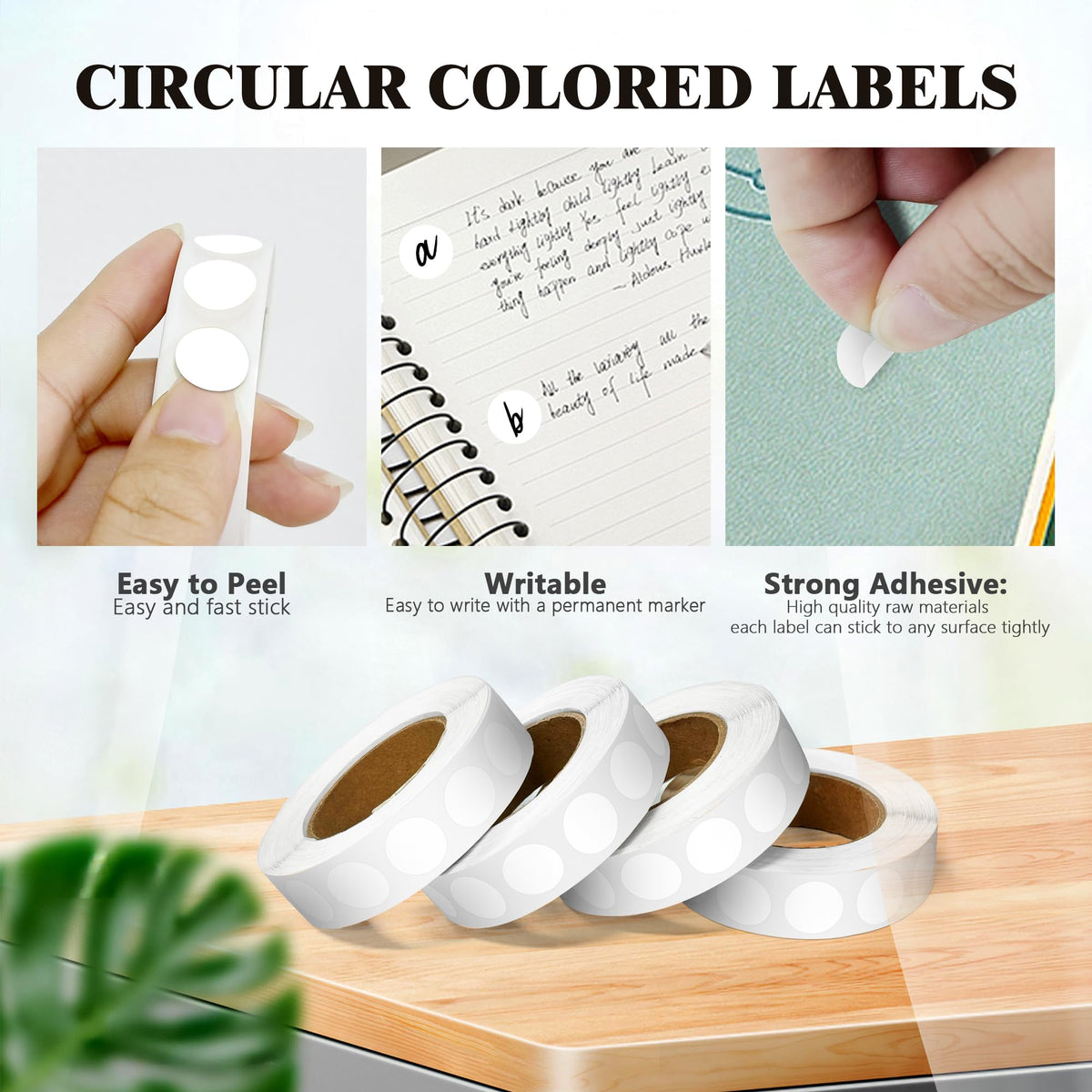 4 Rolls 4000 Dot Stickers 1/2 Inch Round Color Coding Label(White)