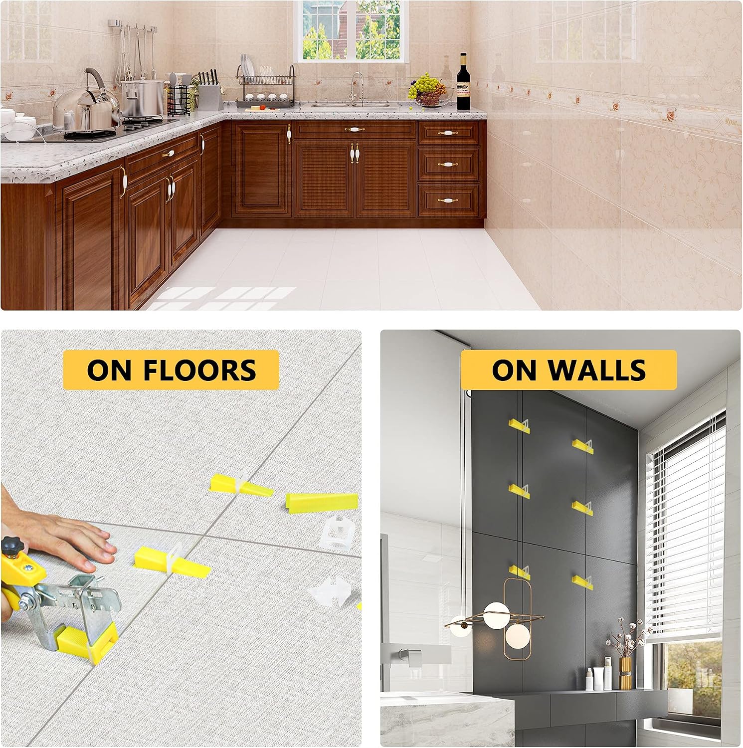 Tile Leveling System 1/16 inch 300pcs Tile Spacer Clips, Tile Kits, Reusable Wedges for Floor, Wall, Tile Leveler