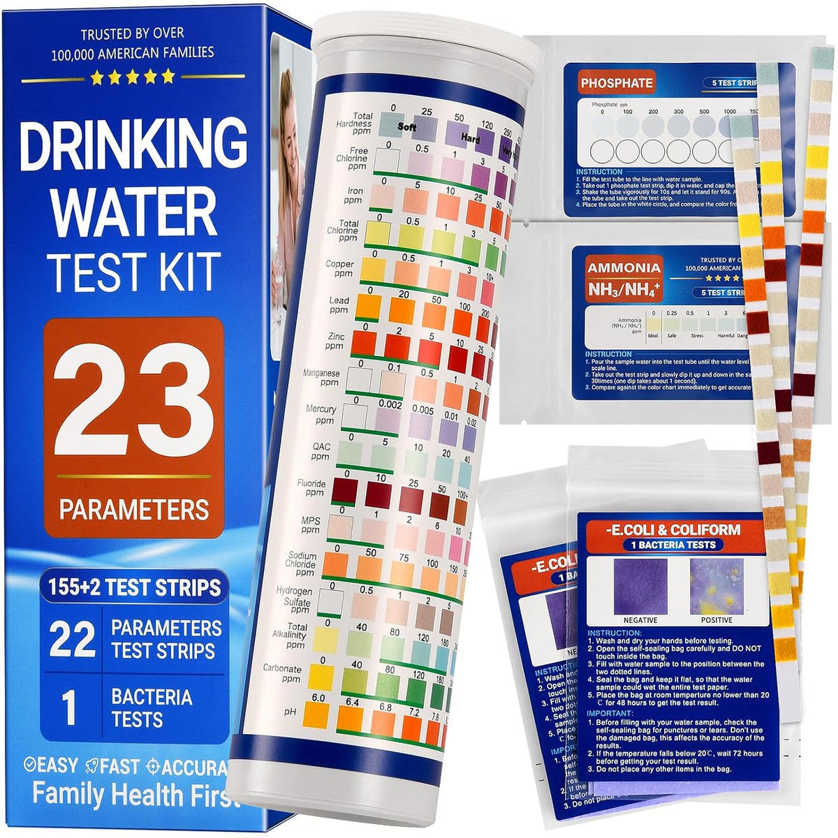 Water Test Kit for Drinking Water, 23-in-1 Water Test Strips for Tap & Well Water, Tests Hardness, Lead, Iron