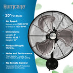 Pro High Velocity Oscillating Wall Fan, 3 Speeds, Black, 20in