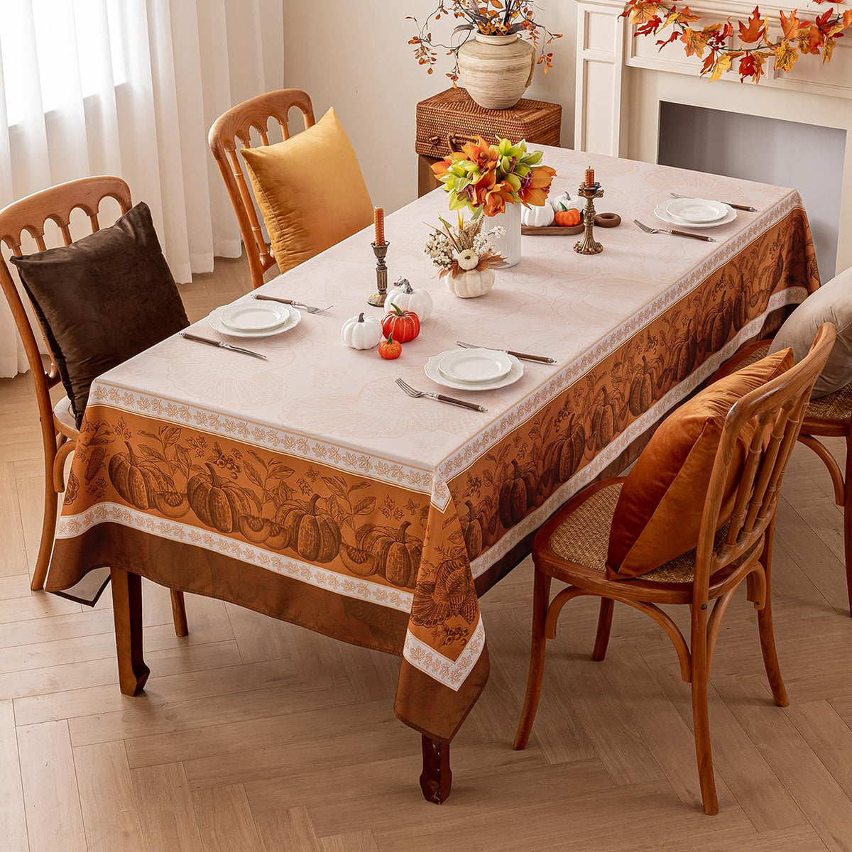 Fall Thanksgiving Rectangle Tablecloth 60 x 84 Inch, Orange