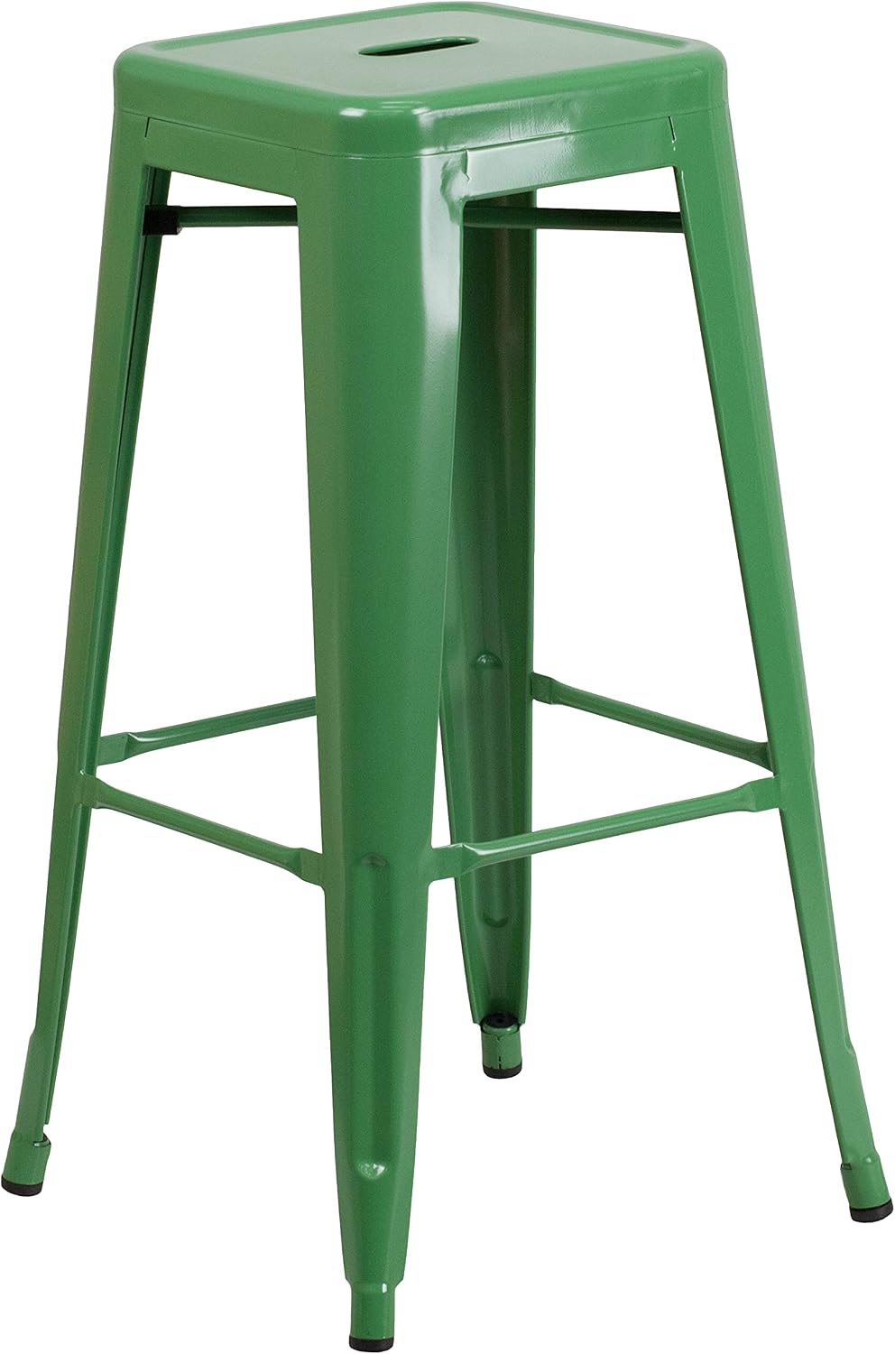 Commercial Grade 30" H Backless Green Metal Indoor-Outdoor Barstool, Square