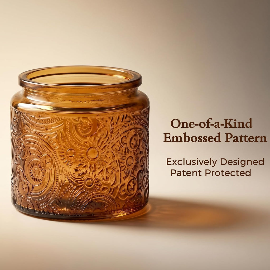 10 oz Mocha Sun Moon Stars Candle Jars with Bamboo Lids, 9 Pack | Patented Embossed Design, Includes Wick Centering