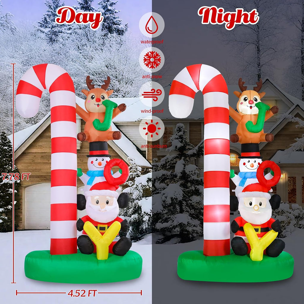 7.8 FT Candy Cane Christmas Inflatable Outdoor Holiday Decoration | Waterproof , Christmas JOY Blow Up, Built-in LED