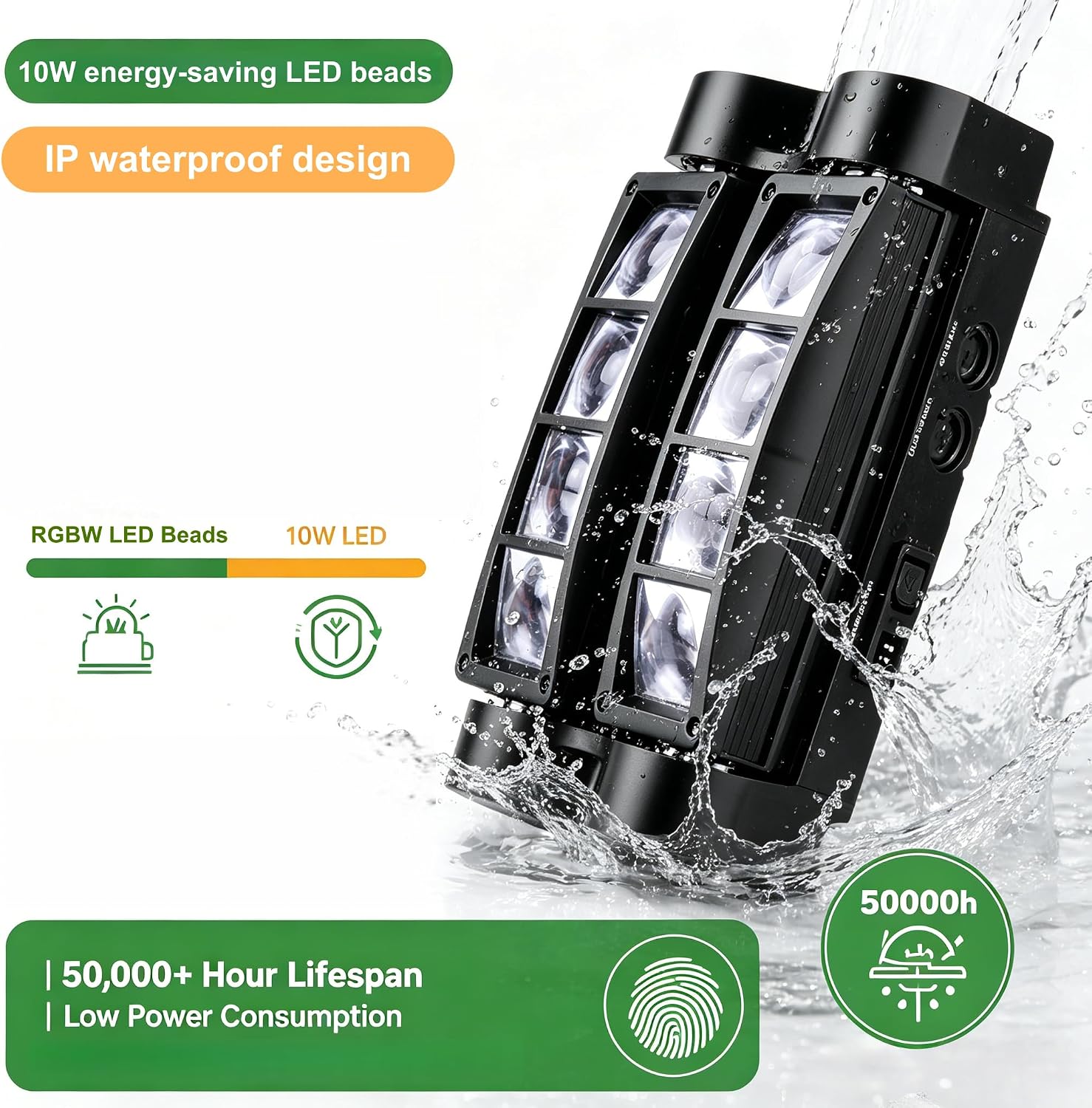 8x10W Spider Moving Head DJ Light, RGBW LED Stage Light 2 Packs | 8 LED RGBW Beams, Sound Activated & DMX512 Control