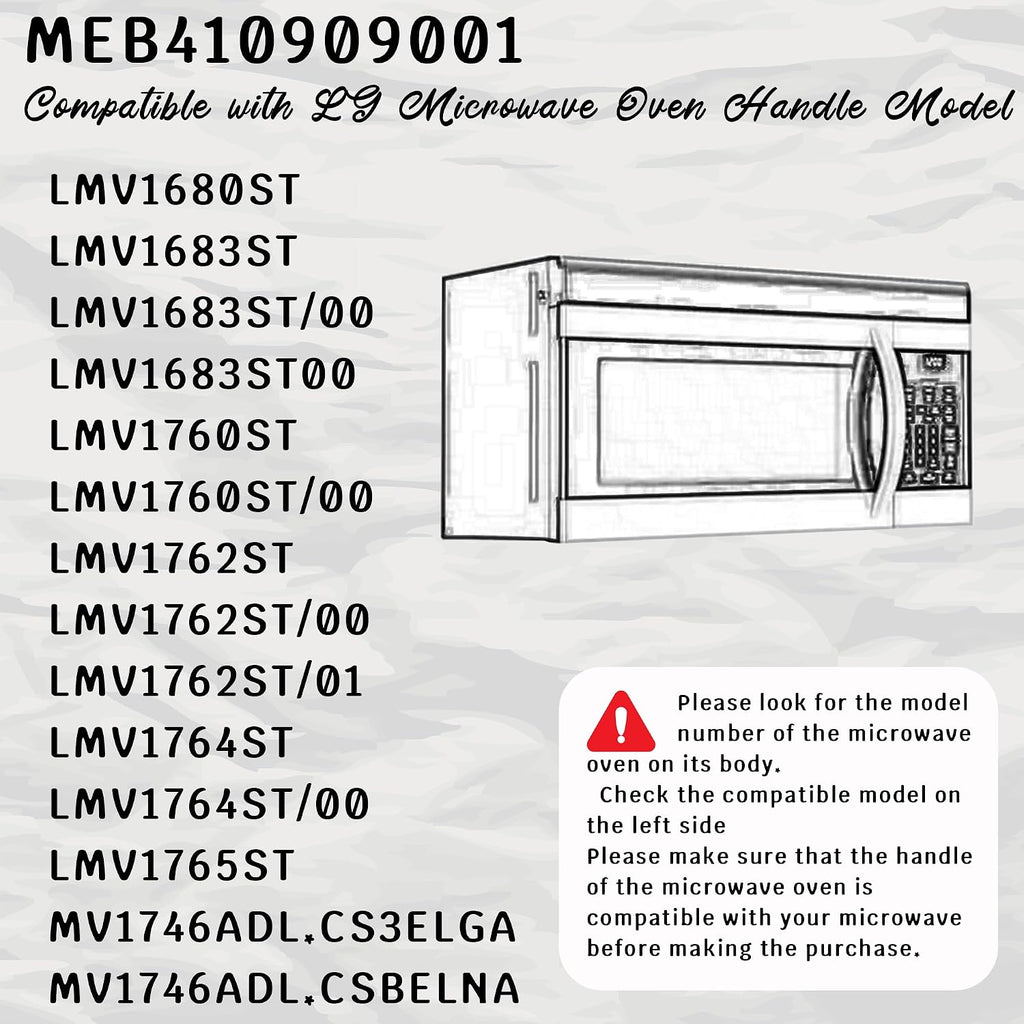 MEB41909001 Microwave Handle Compatible with LG LMV1760ST, LMV1764ST, LMV1762ST, LMV1683ST, LMV1765ST, LMV1680ST, MV1746ADL, Replace for AP4991720、PS3535309、EAP3535309 1398468. Metal