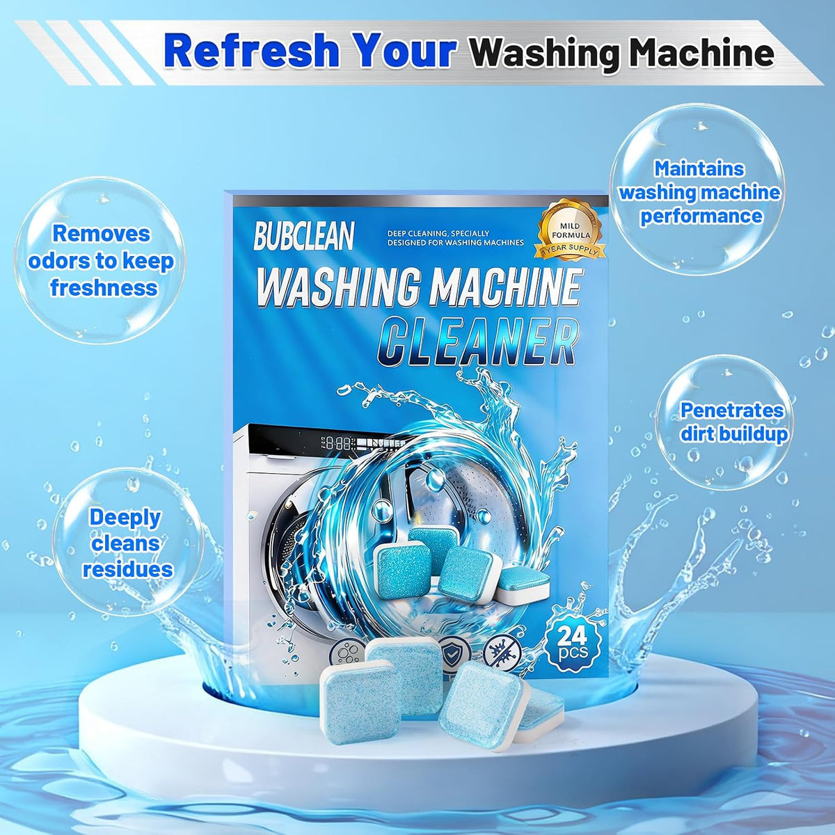 Washing Machine Cleaner Tablets, 24 Pack