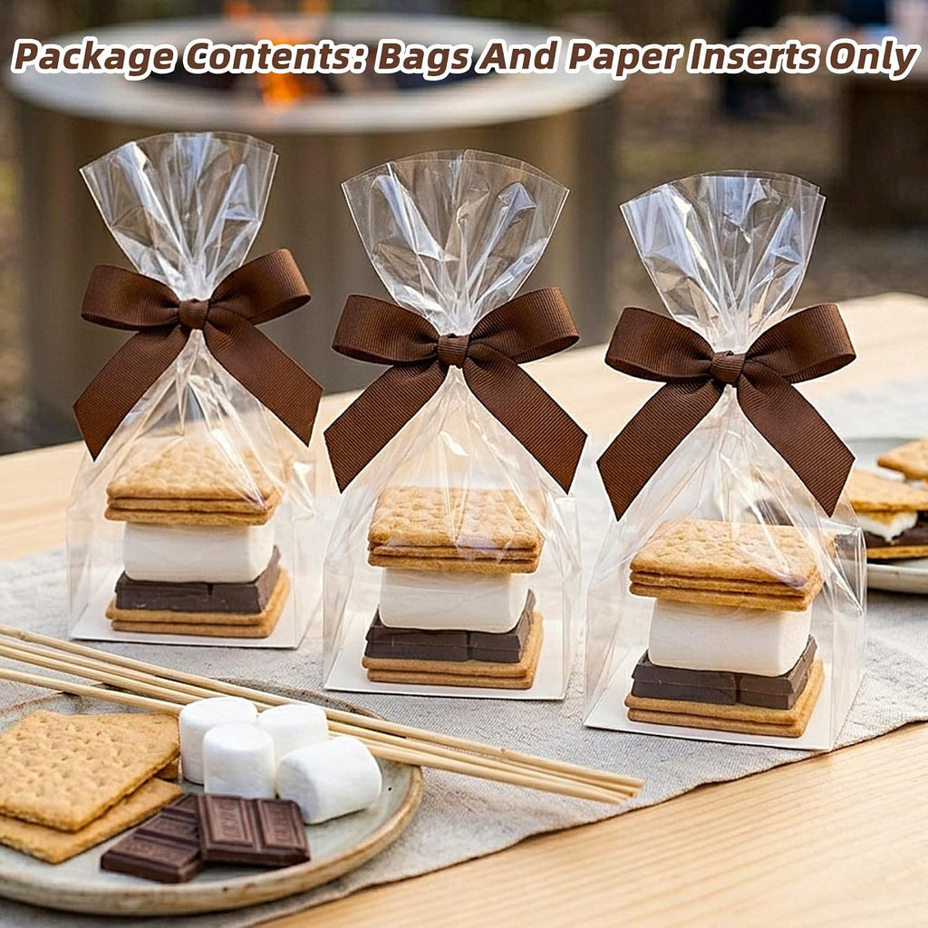 Smores Bags, Flat Bottom Cellophane Bags, 4x2x8 In, 100Pcs