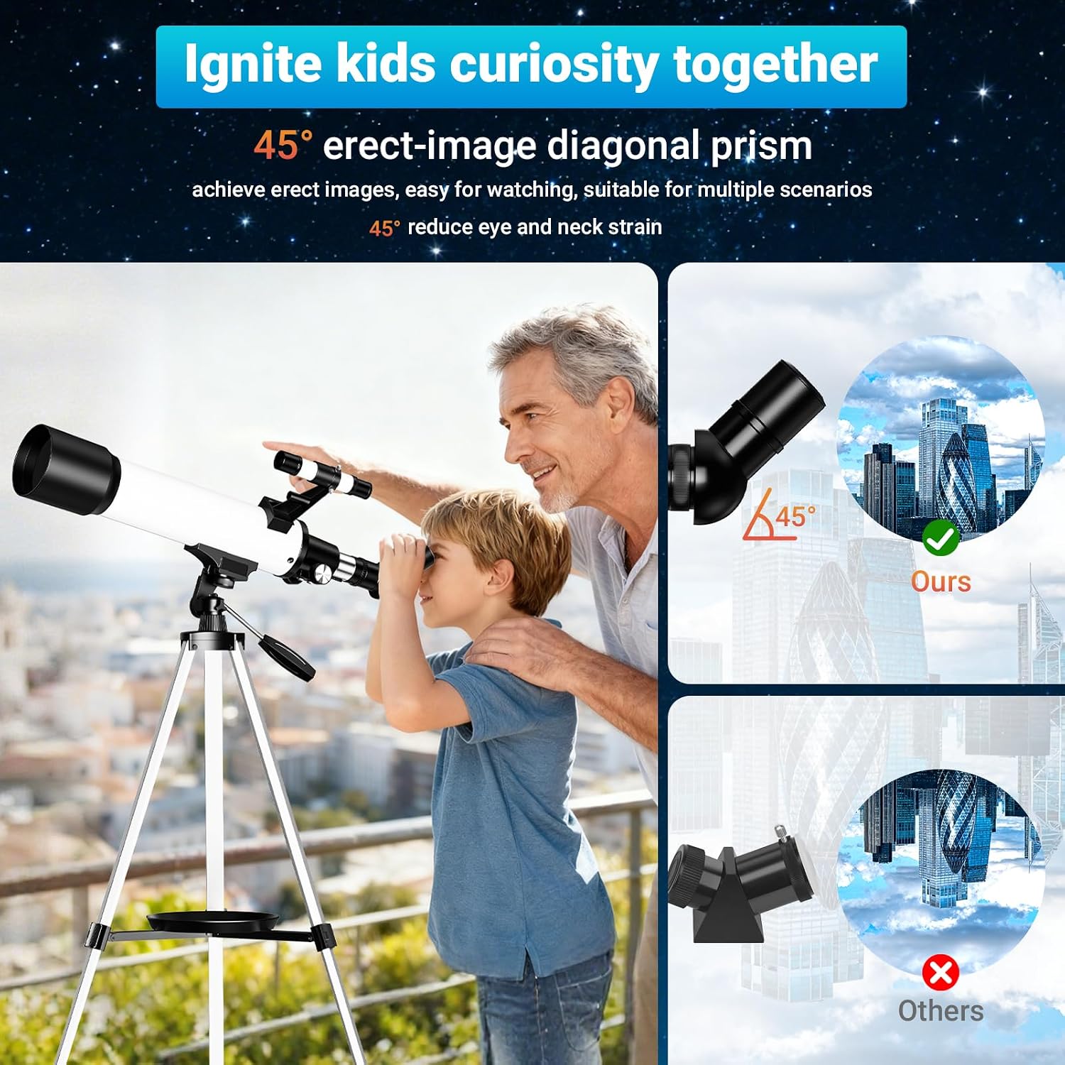 Telescope for Beginners, 70mm Aperture (20X-150X) 500mm Focal Length Refractor Astronomy Telescopes for Planets and