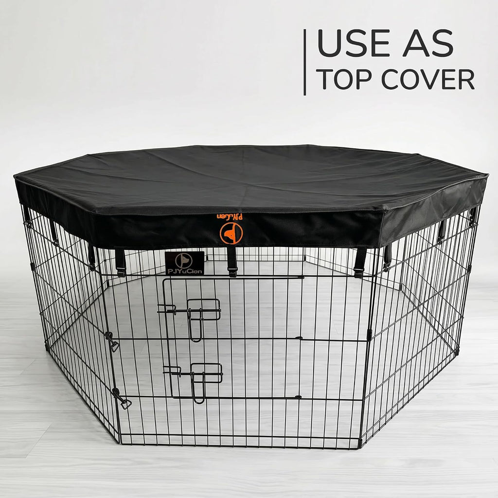 Octagonal Dog Playpen with Bottom Pad - Metal Foldable Exercise Pen, 8 Panels 24" H x 24" W Indoor Outdoor Pet Fence