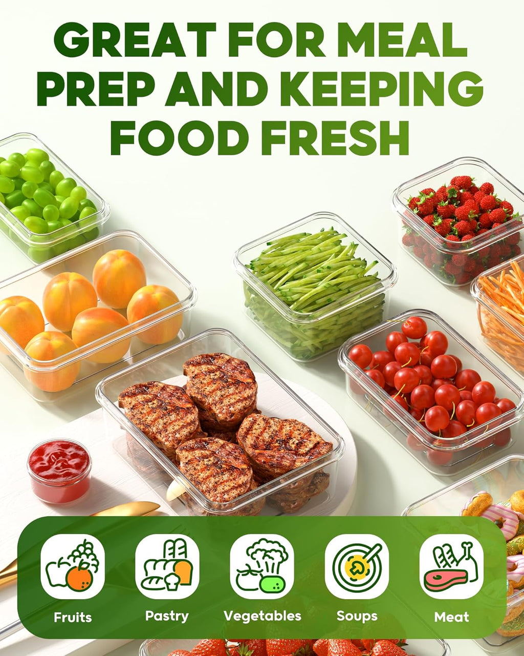 60 PCS Food Storage Containers with Lids, BPA-Free Plastic Food Containers for Kitchen Storage, Leak Proof, Reusable