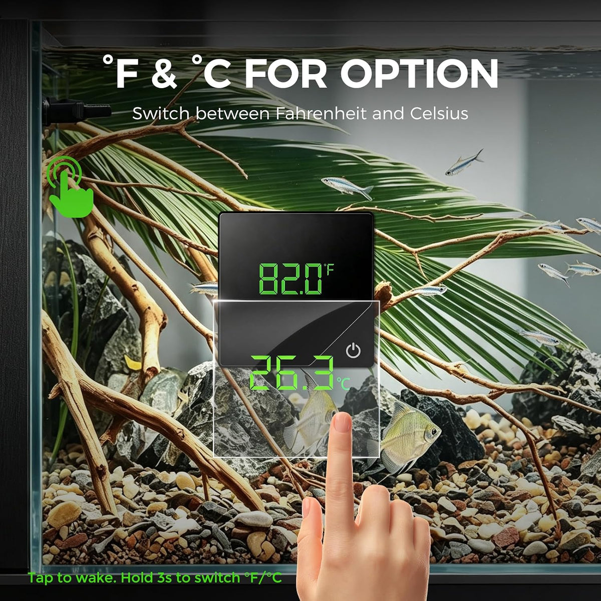 Fish Tank Thermometer, Aquarium Digital Thermometer, Wireless Probe Stick-on Design, Dual-Readout in Fahrenheit and