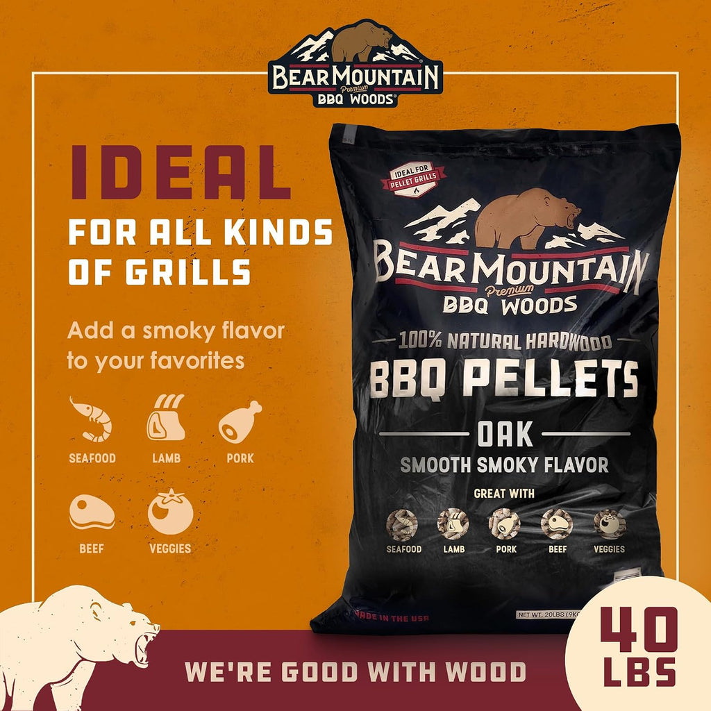 Bear Mountain BBQ Premium All Natural Oak Wood Smoker Pellets for Smoker Grill, Outdoor Gas, Charcoal, and Electric