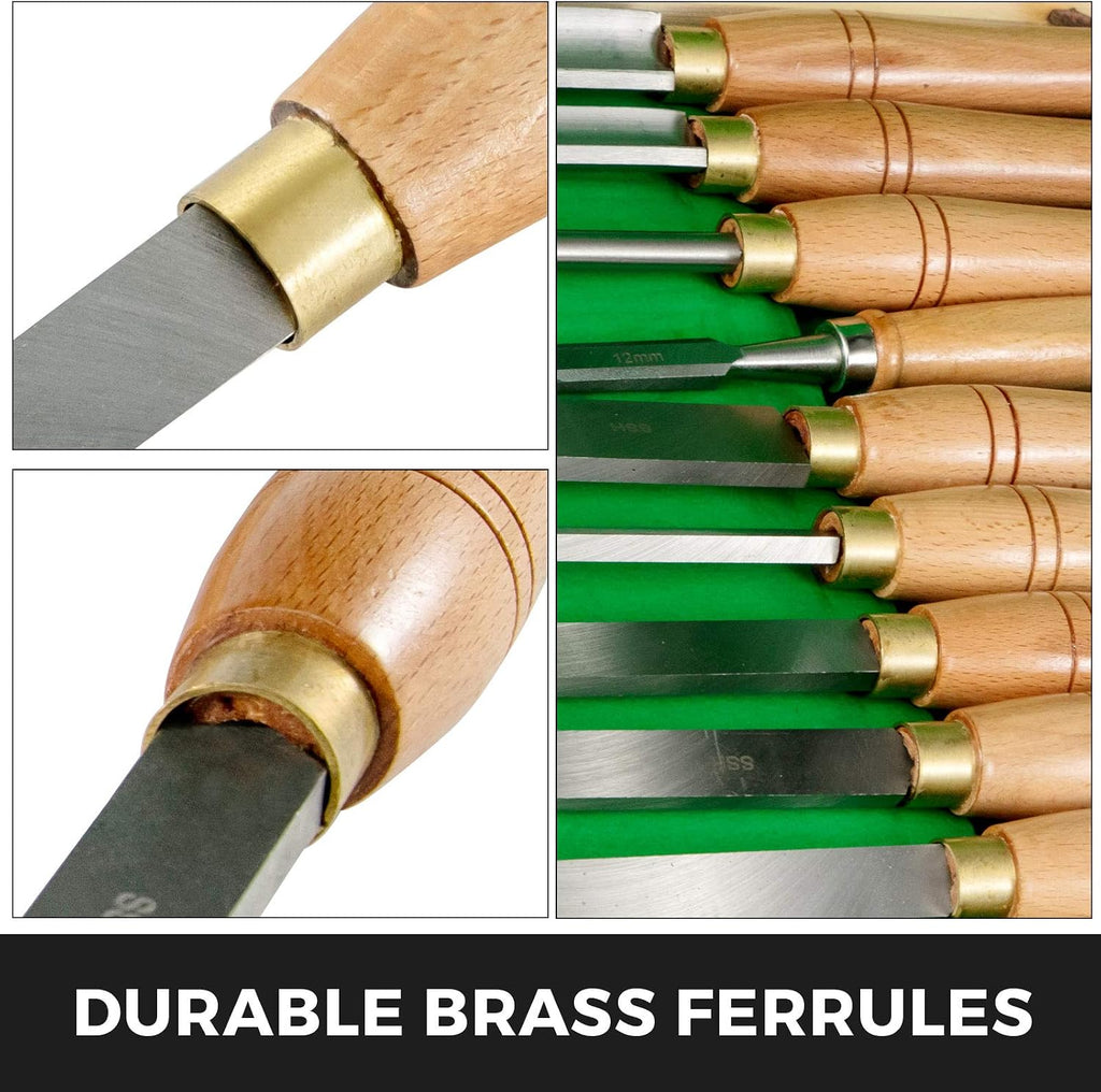Woodworking Lathe Chisel Set 8 Pieces HSS Steel Blades Wood Turning Tools Wooden Case for Storage for Carving Root