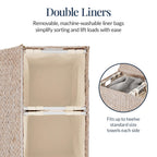 Large Laundry Hamper with Lid, Natural Handwoven Hyacinth Laundry Basket, W/Removeable & Washable Liner Bag