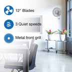 9012 Commercial Grade Oscillating Wall Mount Fan, 12-Inch , White
