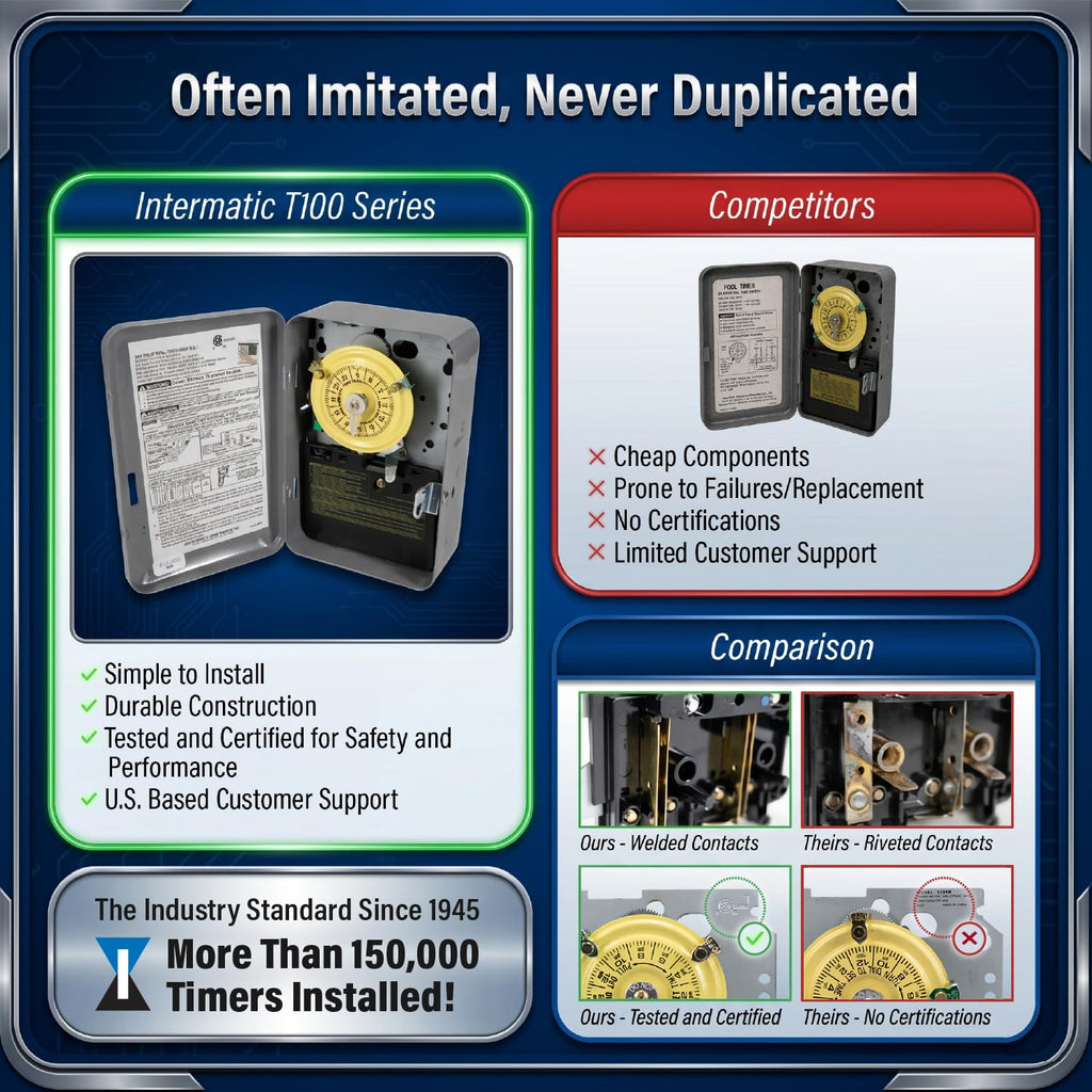 Intermatic T101 24-Hour Mechanical Timer Switch, 120V SPST 40A, Indoor