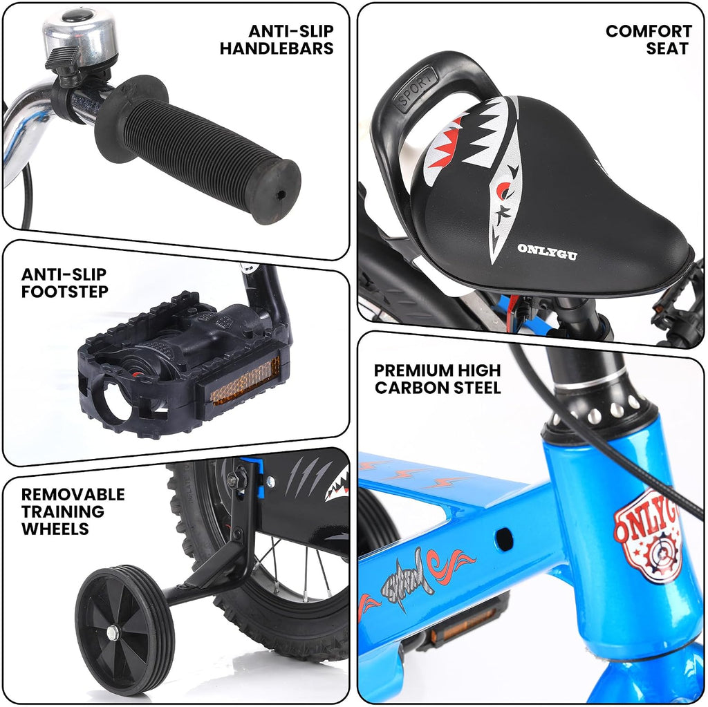 Kids Bike for Boys Ages 3-7, 14-16 Inch Bicycle with Training Wheels, Easy to Assemble, Safe Ride, Vibrant Colors