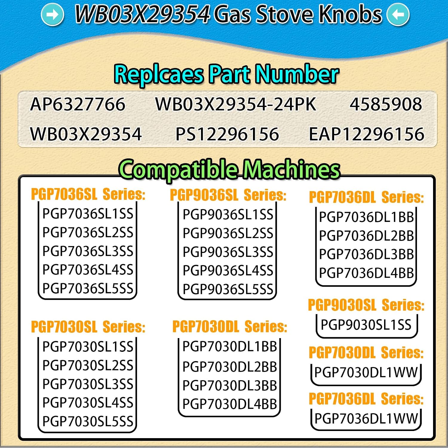 WB03X29354 Compatible with GE Profile Stove Knobs Replacements, Fits Models PGP7036SL1SS PGP7030SL1SS PGP9036SL2SS