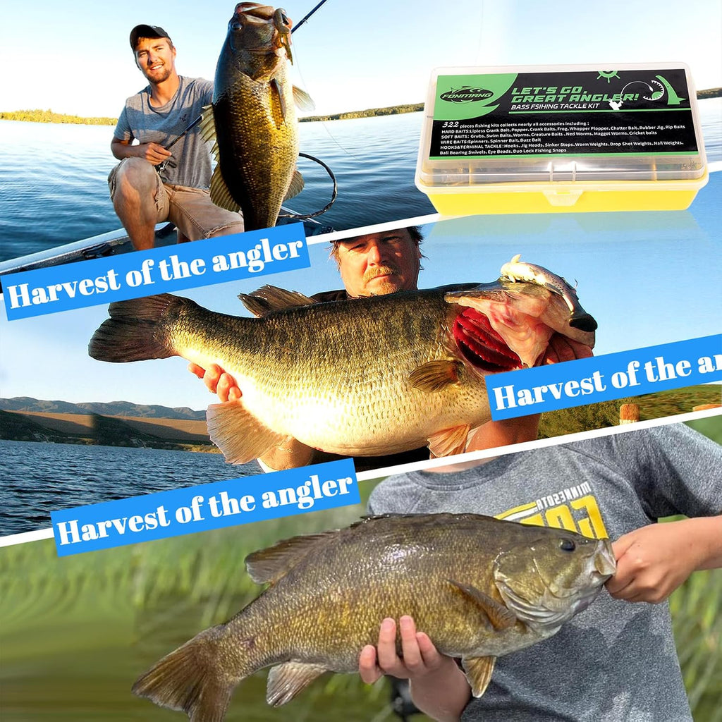 322-Piece Fishing Lures Kit - Buzz Bait/Spinner Baits/Jig/Frog, Fishing Tackle Box with Tackle Included, Soft