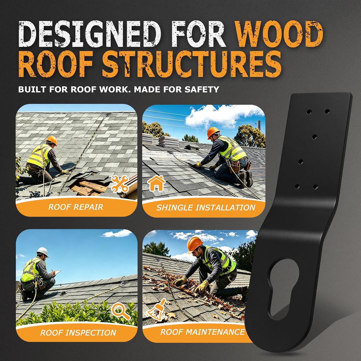 Permanent Roof Anchor 4 Pack, Wood Roof Fall Protection Tie Off