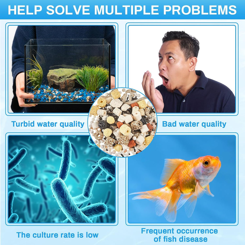 3 Bags Aquarium Filter Media Bio Balls Ceramic Rings Set 1500 g Total 3.3 lb 12 in 1 with Mesh Bag Ceramic Rings for