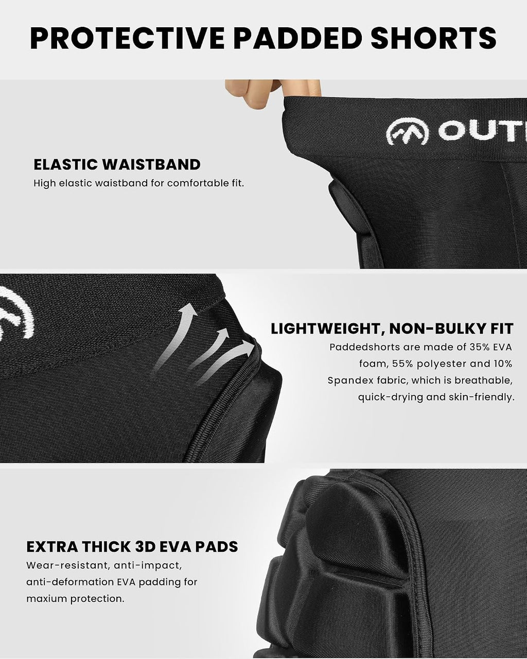 Snowboard Butt Pad - 3D Protection Impact Shorts With Thick EVA Pads for Snowboarding, Skating and Skiing - Tailbone