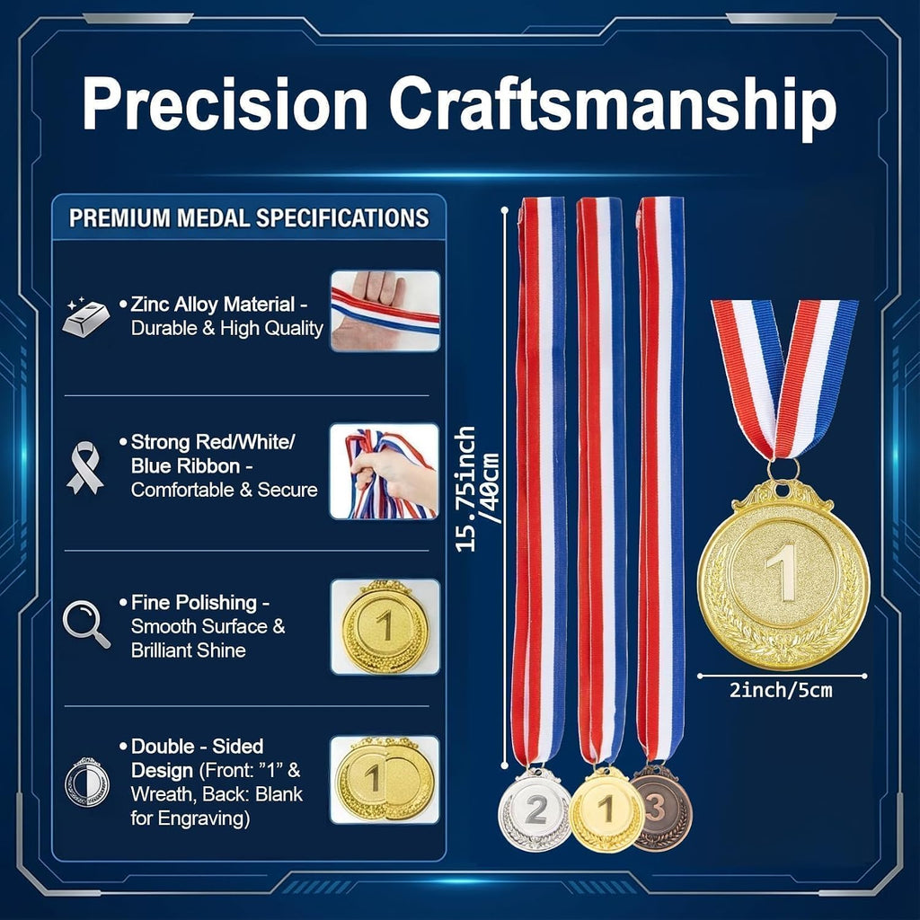9 Pcs Gold Silver Bronze Award Medals - 1st 2nd 3rd Place Metal | Olympic Style for Sports, Competitions, Talent