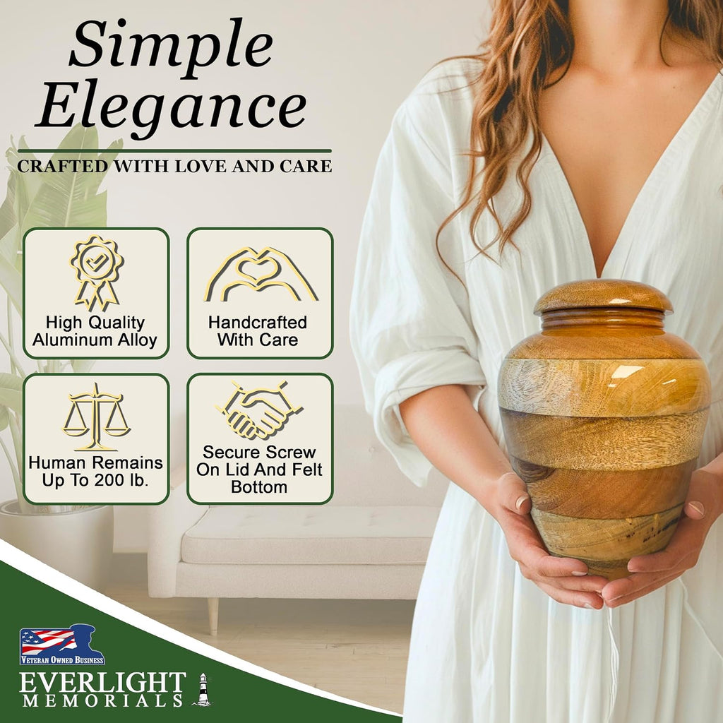 Handcrafted Mango Wood Urn for Human Ashes – Large Wooden Cremation Urn for Adult Men & Women – Natural Memorial Urn