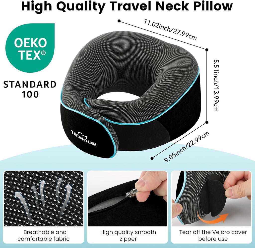 Travel Pillow Neck Pillow for Airplane Travel Essentials - Memory Foam Travel Neck Pillow, Stops Head Bobbing With