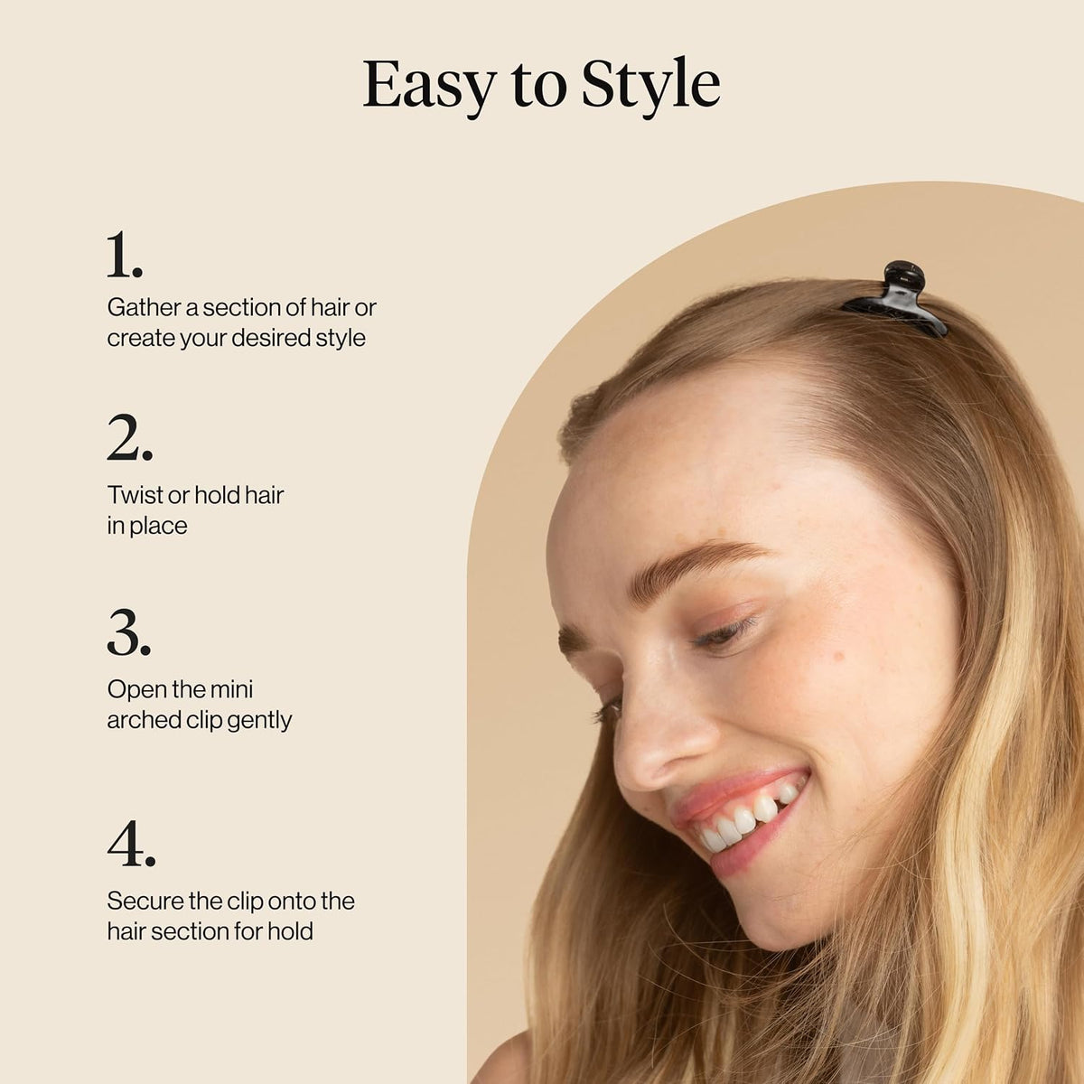 Arched Small Hair Clips - Glossy Soft Pink Mocha Black, 6pc Set