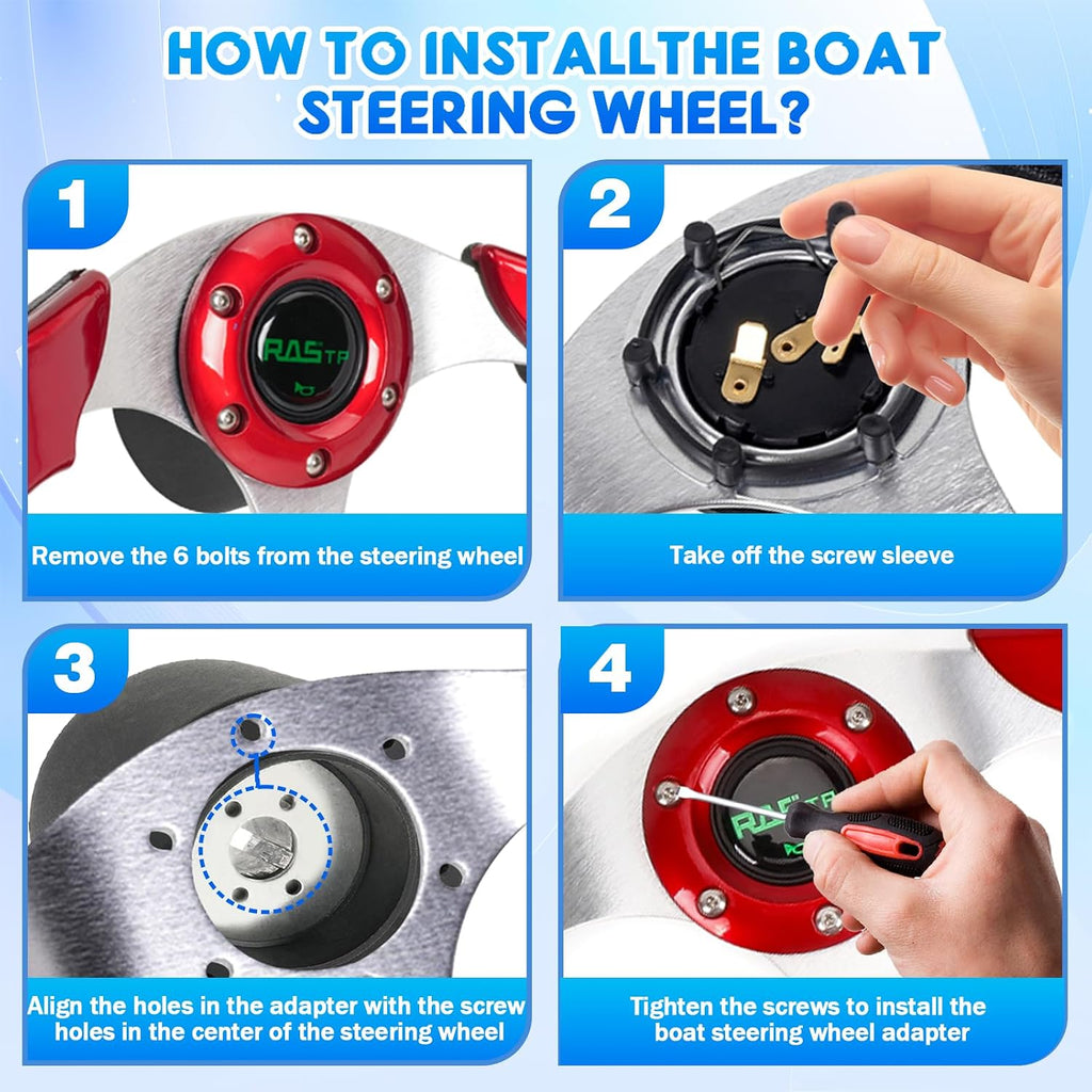 RASTP 12.6 Inch Boat Steering Wheel, Marine Steering Wheel (Style A-Red)