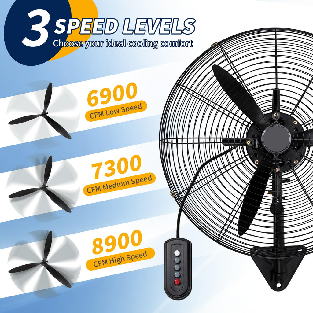 24 Inch Wall Mount Fan Oscillating, High Velocity Industrial Wall Fans