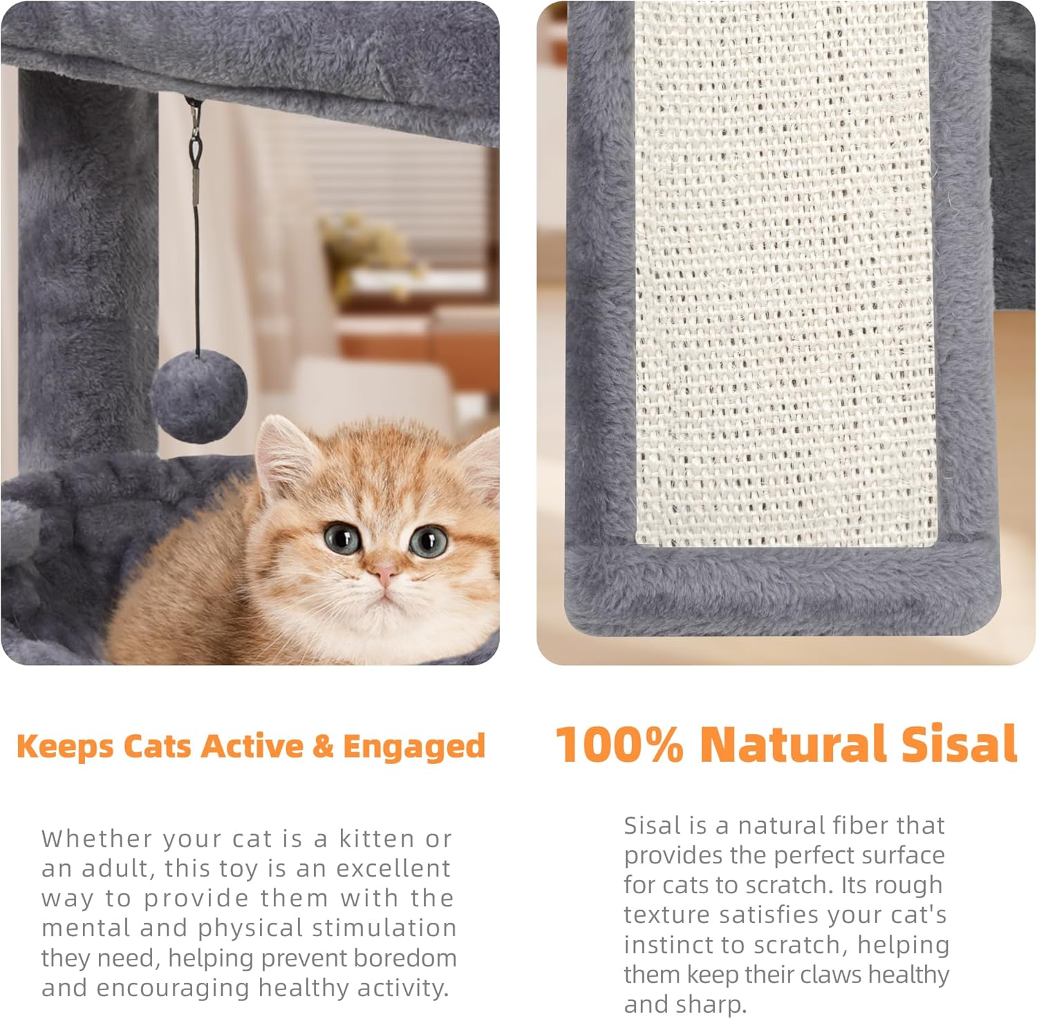 YOUPET Cat Tree with Cat Scratching Post for Indoor Cats, Cat Tower with Scratching Board and Playful Toy Balls, Cat