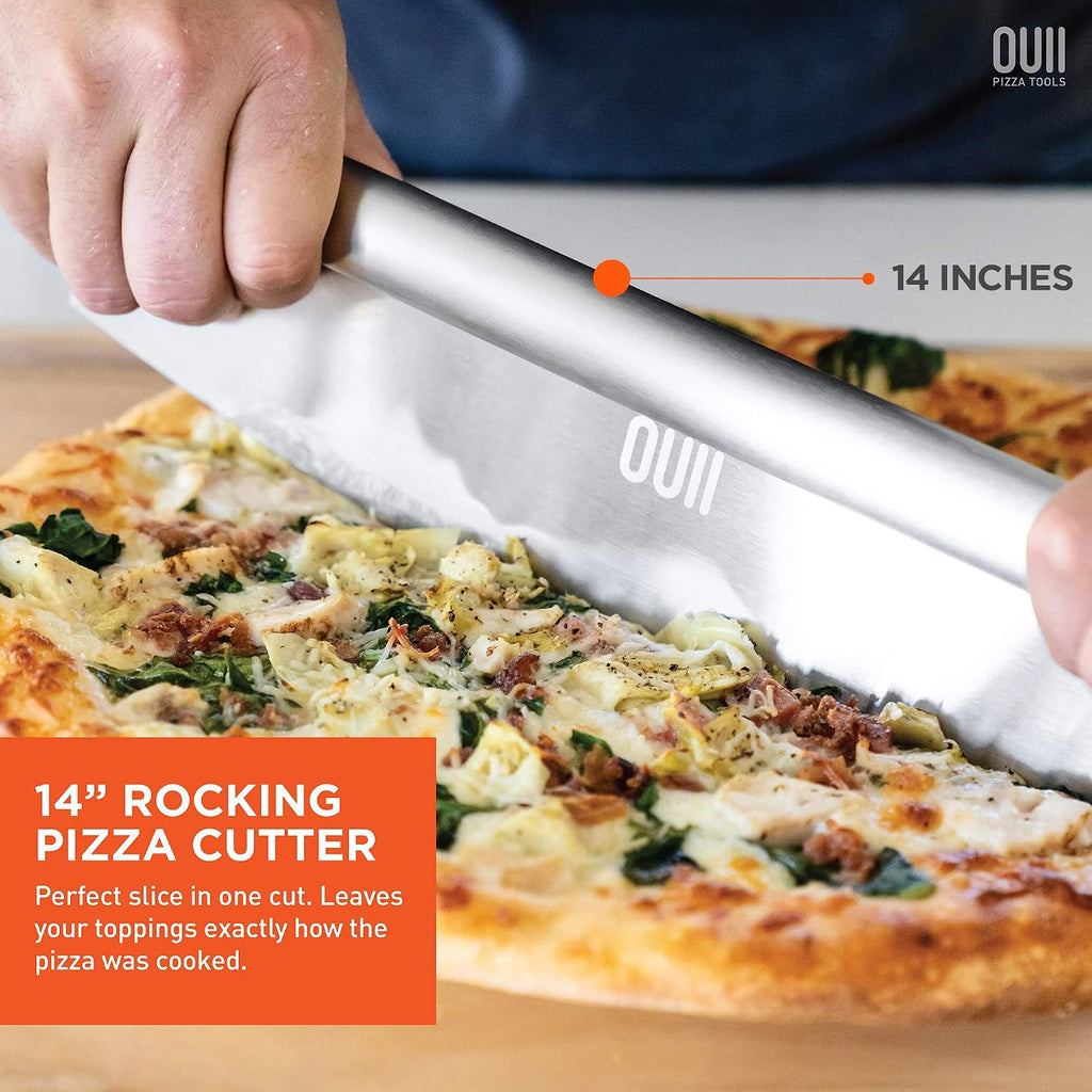 Pizza Peel with Cutter - 12 x 14-inch Metal Turning Peel, 14'' Pizza Cutter with Blade Cover - Premium Pizza Spatula