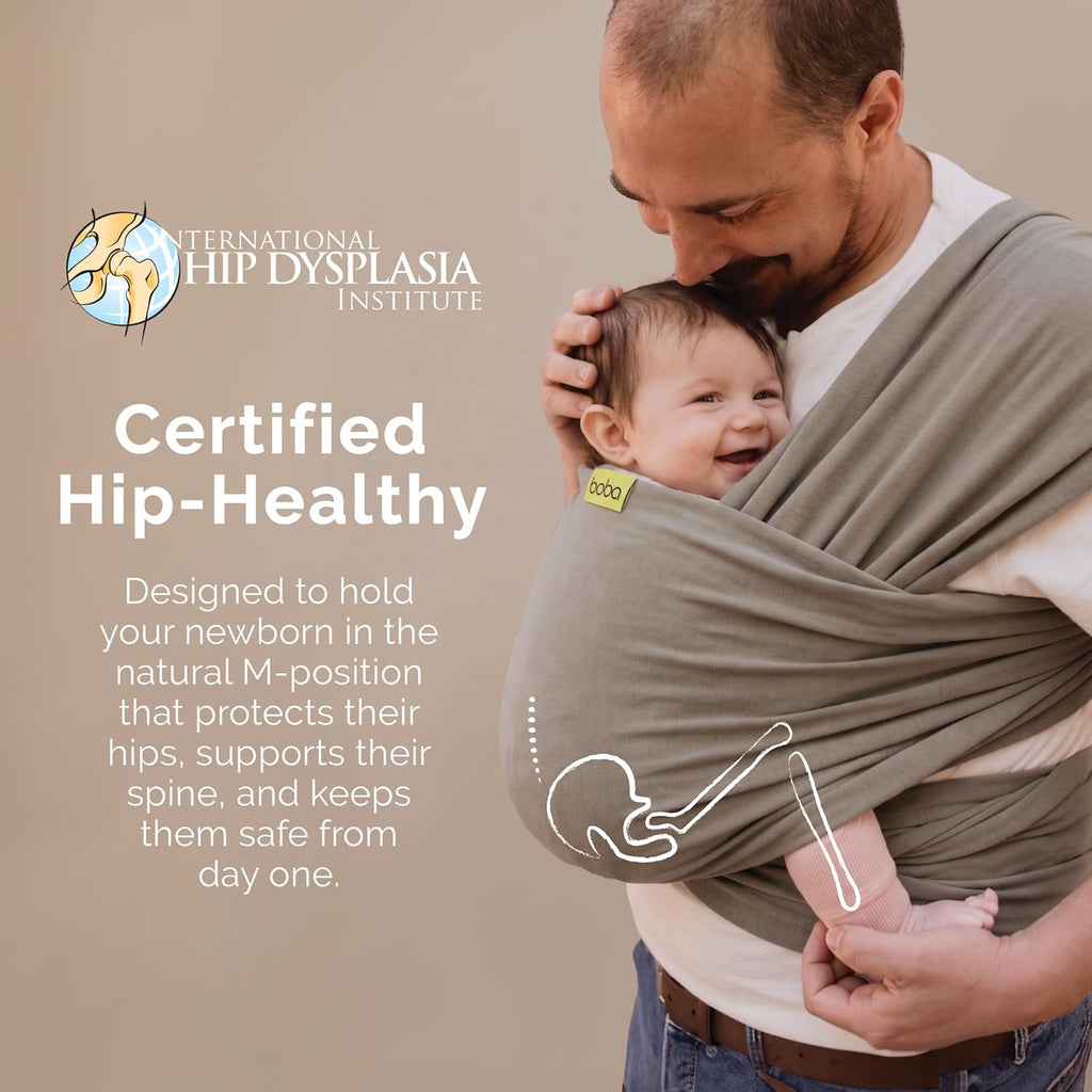 Baby Wrap Carrier - Stretch Cotton Newborn Sling, Grey | Breathable, Hands-Free Babywearing Carrier Wrap; ergonomic