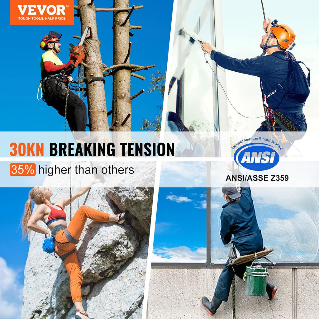 Vertical Lifeline Assembly, 0.55'' x 50' Fall Protection Rope with 30 KN Breaking Tension, Polyester Roofing Rope