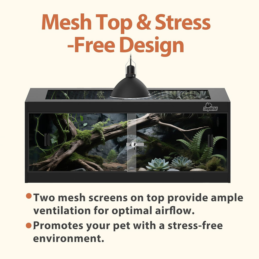 20 Gallon PVC Reptile Enclosure, RepWild 30"x12"x12" Terrarium/Tank with Heavy-Duty Screen Top, Glass Sliding Doors &