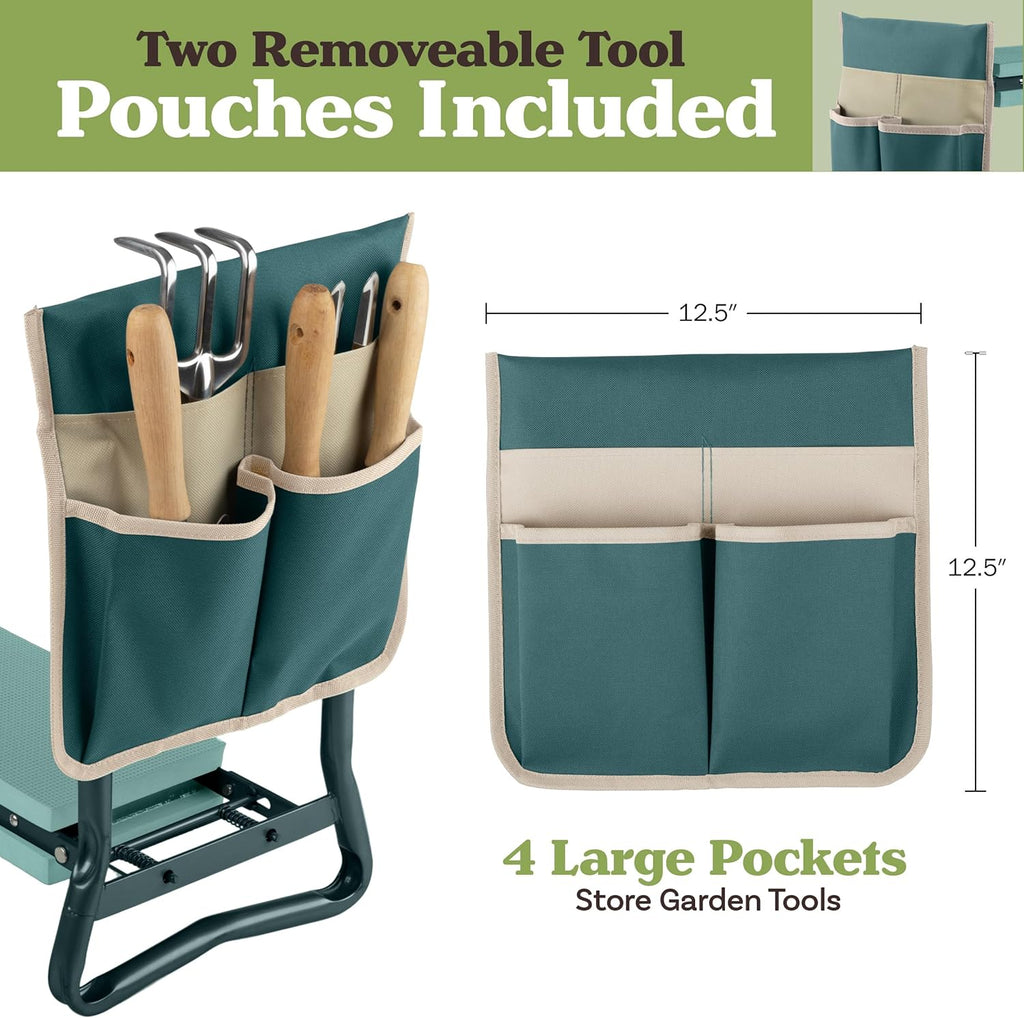 Garden Kneeler and Seat - 2-in-1 Foldable Garden Kneeling Pad and Stool with Removable Pockets for Gardening Tools