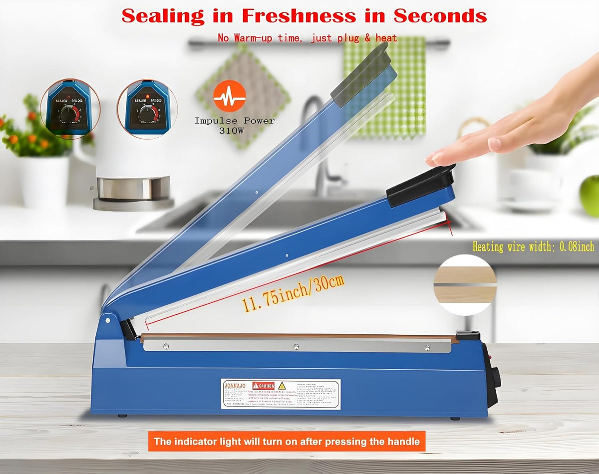 Impulse Sealer 12 inch Manual Heat Sealer Machine with Adjustable Heating Mode, ABS Shrink Wrap Bag Sealers for