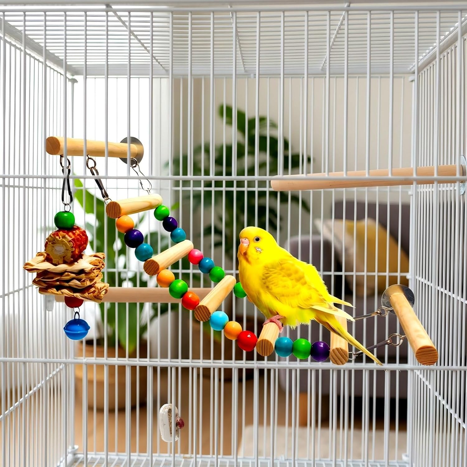 Bird Ladder for Cage, Natural Wooden Parrot Climbing Ladder | Parakeet Perch, Chew Toys for Parrot Conure Cockatiel