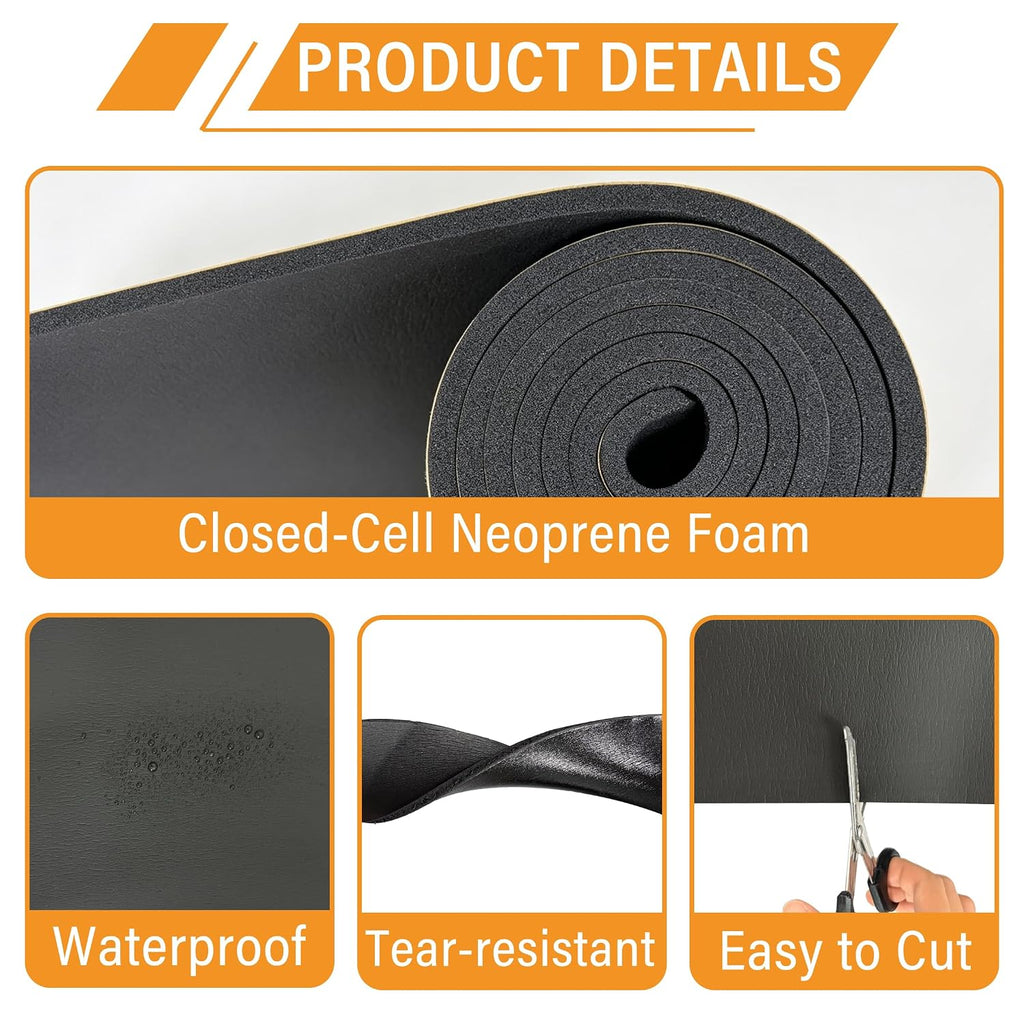 Adhesive Closed Cell Foam Padding 1/8" Thick, 12” x 59” Neoprene Foam Sheet